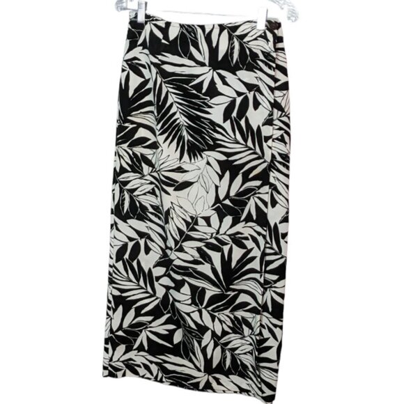 GIORGIO FIORLINE COLLECTION Leaf Print Wrap Maxi Skirt Black and White Size 8 - Picture 13 of 13